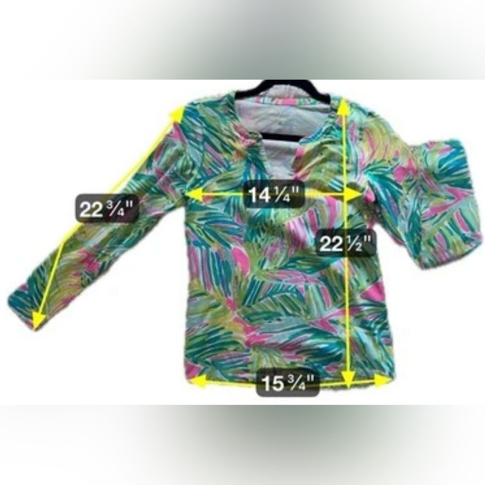 Lilly Pulitzer Tropical Leaves Top Long Sleeve V Neck Beach Preppy Resort Small - Picture 9 of 13